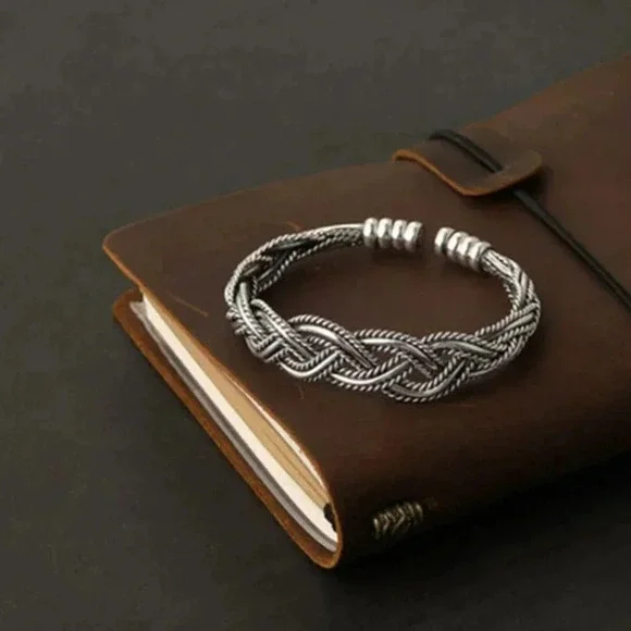 925 Sterling Silver Braided Modern Twist Cuff Bracelet Silver Bangle Bracelet - Picture 5 of 6